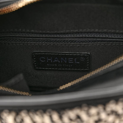 Chanel Cotton Raffia Calfskin Small Gabrielle Hobo Black White 6 of 10
