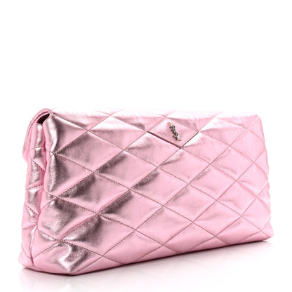Saint Laurent Metallic Lambskin Quilted Sade Puffer Envelope Clutch Pink 3 of 9