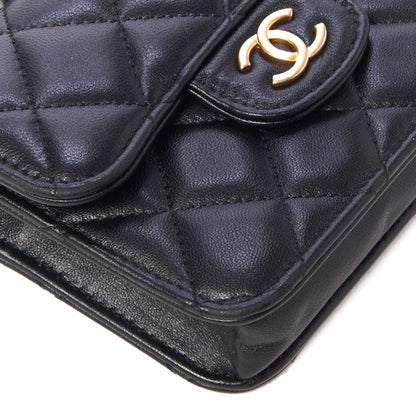 Chanel Lambskin Quilted Top Handle Flap Coin Purse With Chain Black 6 of 9