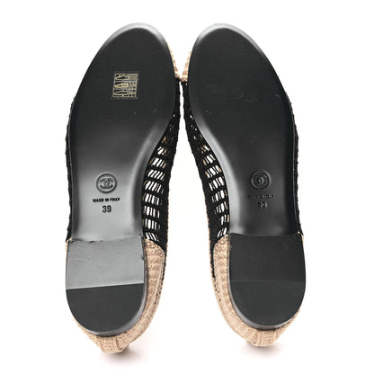 Chanel Raffia Cap Toe Ballerina Flats 39 Black Beige 6 of 10