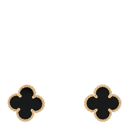 Van Cleef & Arpels 18K Yellow Gold Black Onyx Sweet Alhambra Earrings 1 of 4