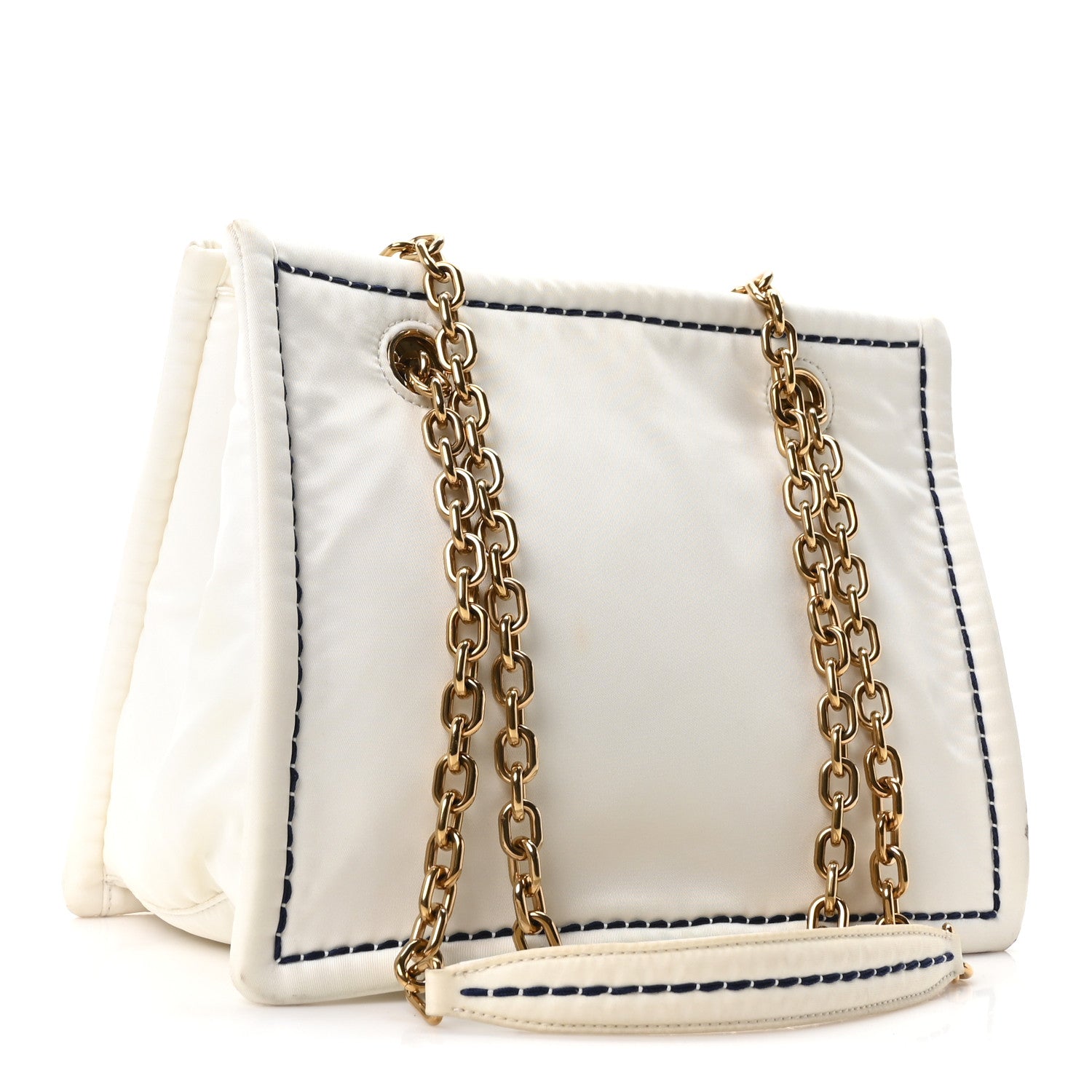 Prada Tessuto Nylon Triangle Chain Tote White 3 of 9