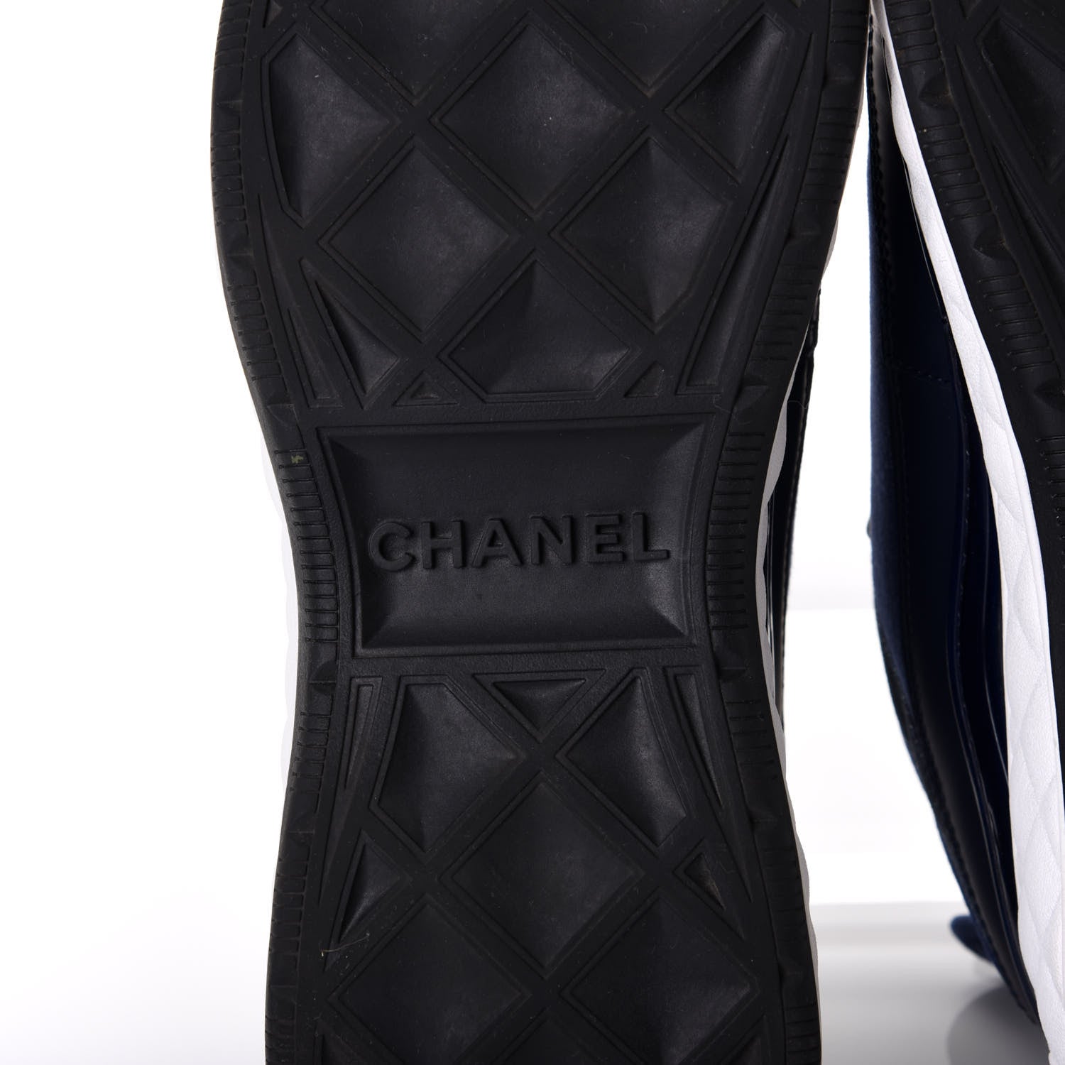Chanel Fabric Calfskin Suede CC Sneakers 38.5 Navy Black 7 of 10