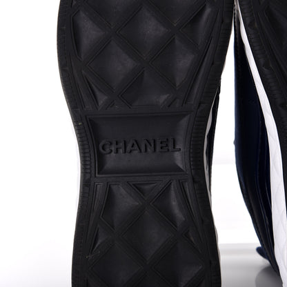 Chanel Fabric Calfskin Suede CC Sneakers 38.5 Navy Black 7 of 10