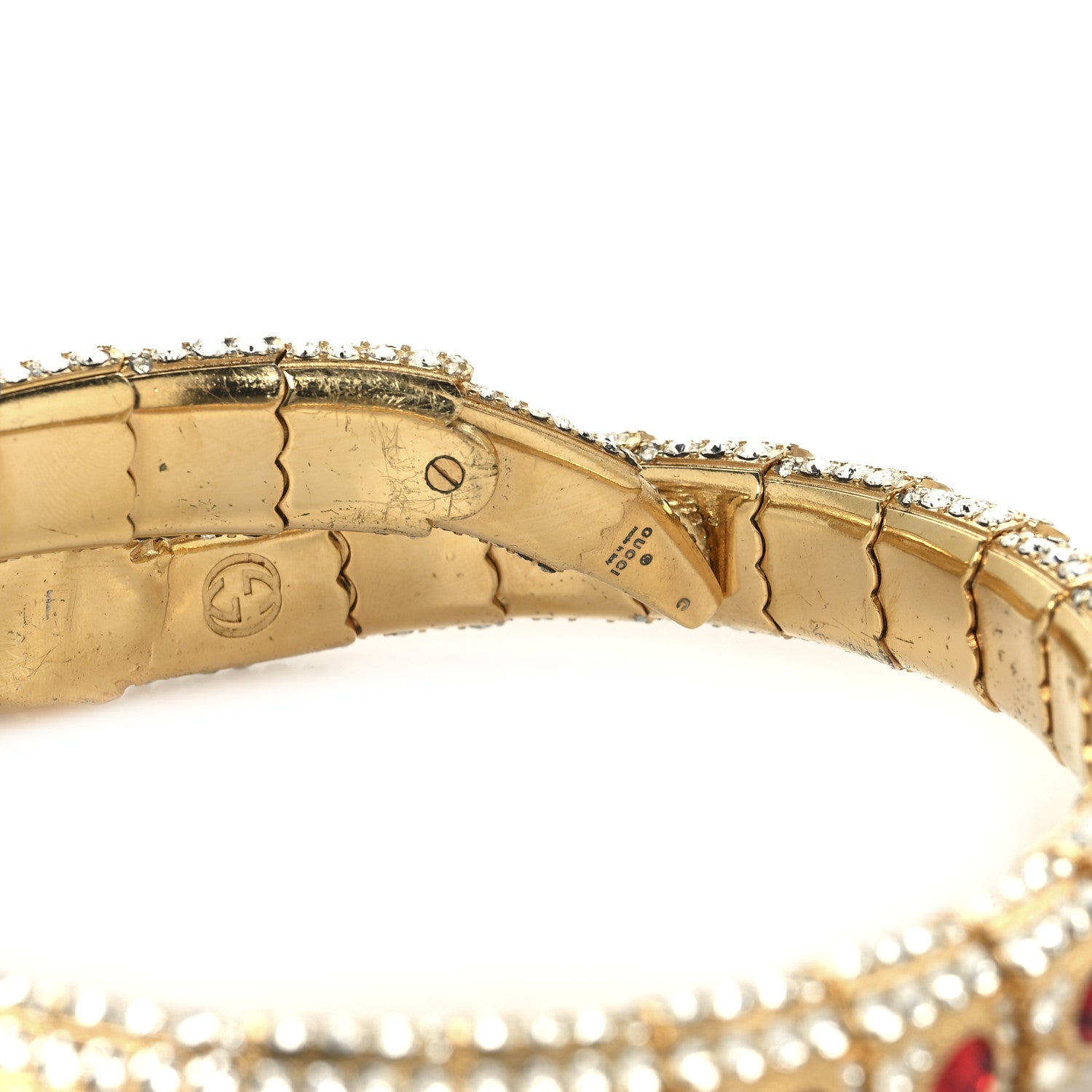 Gucci Metal Crystal Snake Wrap Choker Gold Red 5 of 6