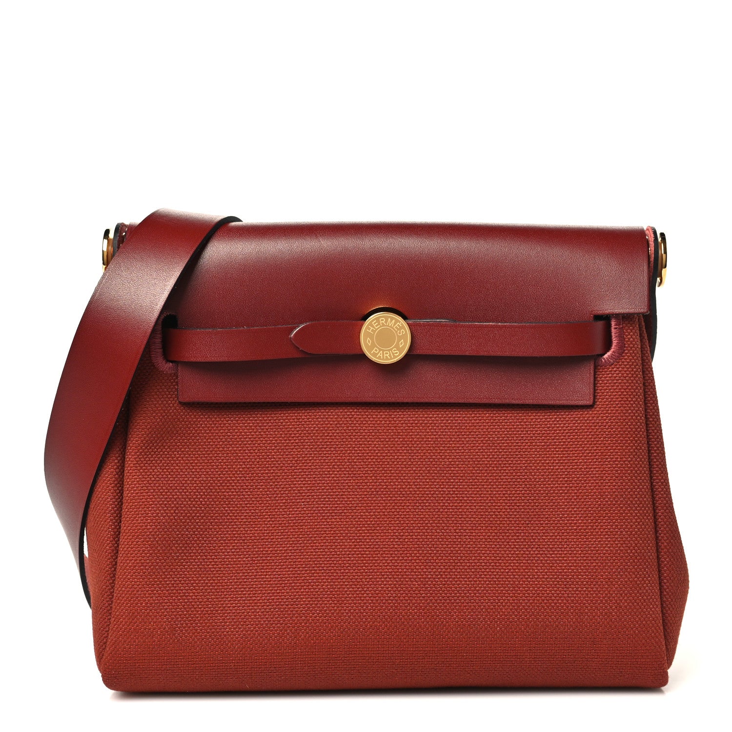 Hermes Military Toile Vache Hunter Herbag Zip Retourne 20  Rouge H 1 of 11