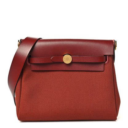 Hermes Military Toile Vache Hunter Herbag Zip Retourne 20  Rouge H 1 of 11