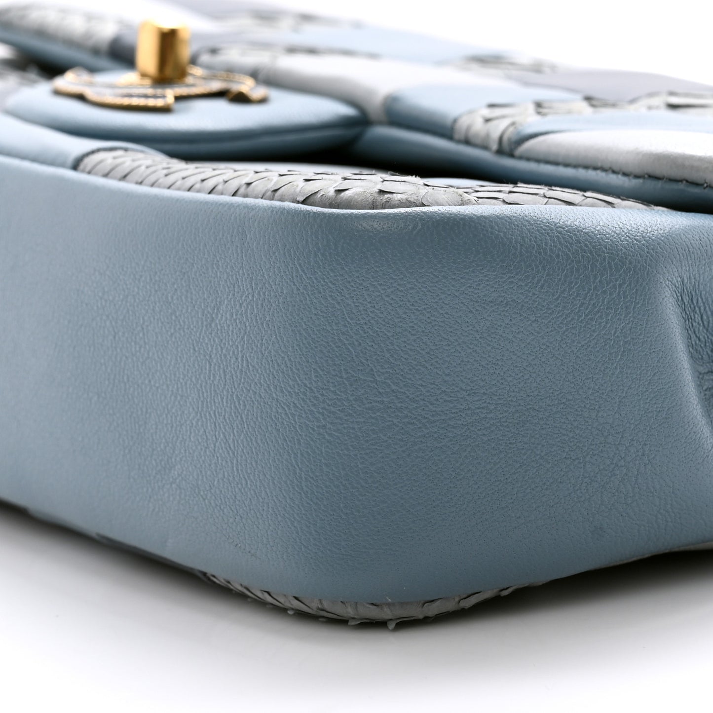 Snakeskin Lambskin Patchwork Small Flap Blue