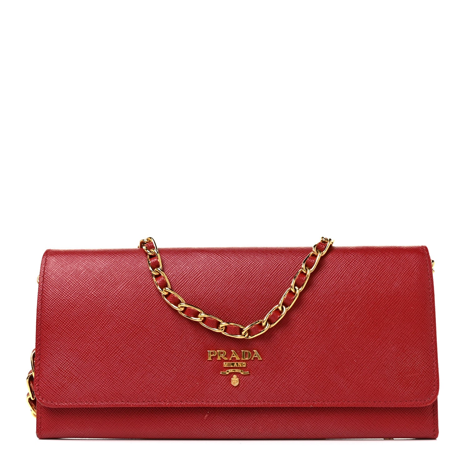 Prada Saffiano Metal Oro Chain Wallet Fuoco 1 of 10