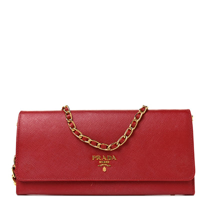 Prada Saffiano Metal Oro Chain Wallet Fuoco 1 of 10