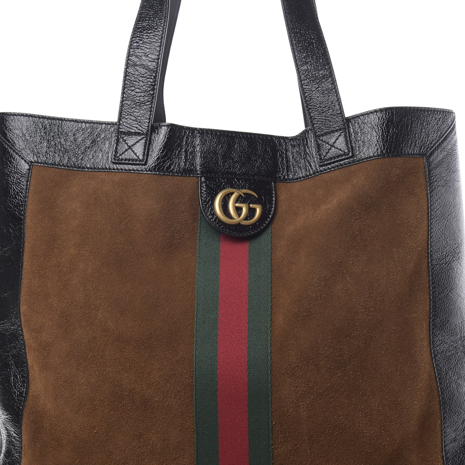 Gucci Suede Patent Web Large Ophidia Vertical Shopping Tote Nocciola Black 9 of 11