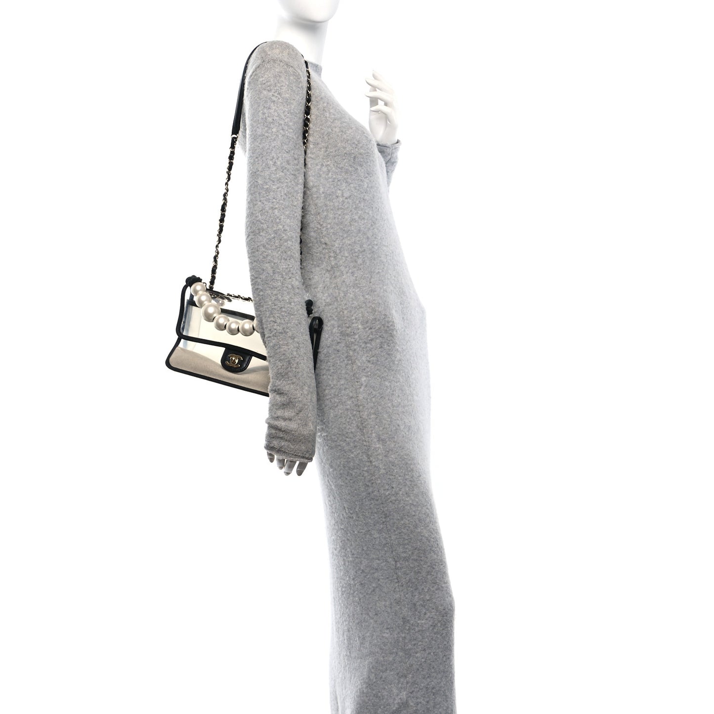 Lambskin PVC Sand By The Sea Flap With Pearl Strap Black