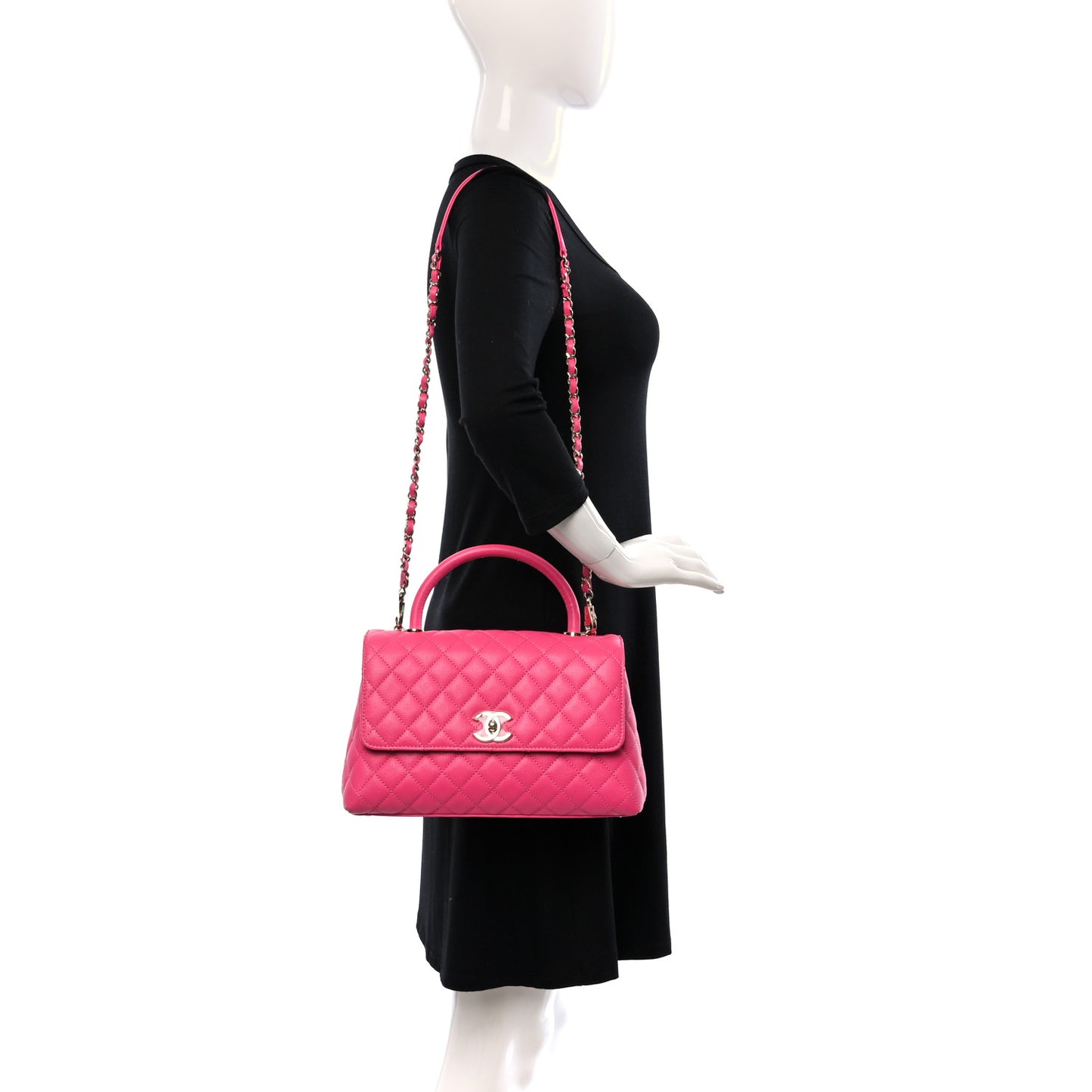 Caviar Quilted Small Coco Handle Flap Dark Pink