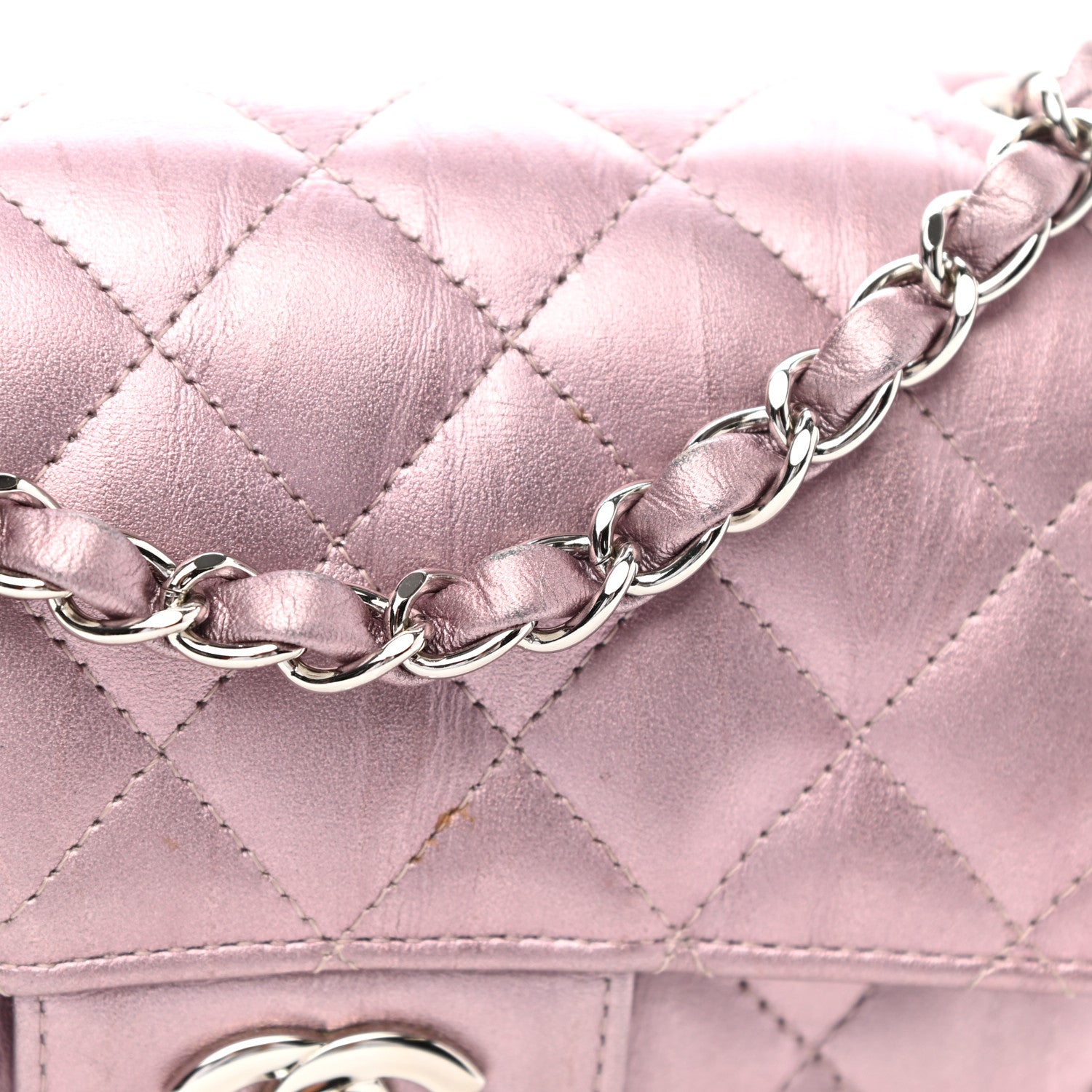 Chanel Metallic Calfskin Quilted Mini Rectangular Flap Pink 13 of 14