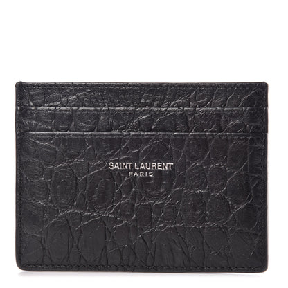 Saint Laurent Calfskin Crocodile Embossed Card Case Black 1 of 10