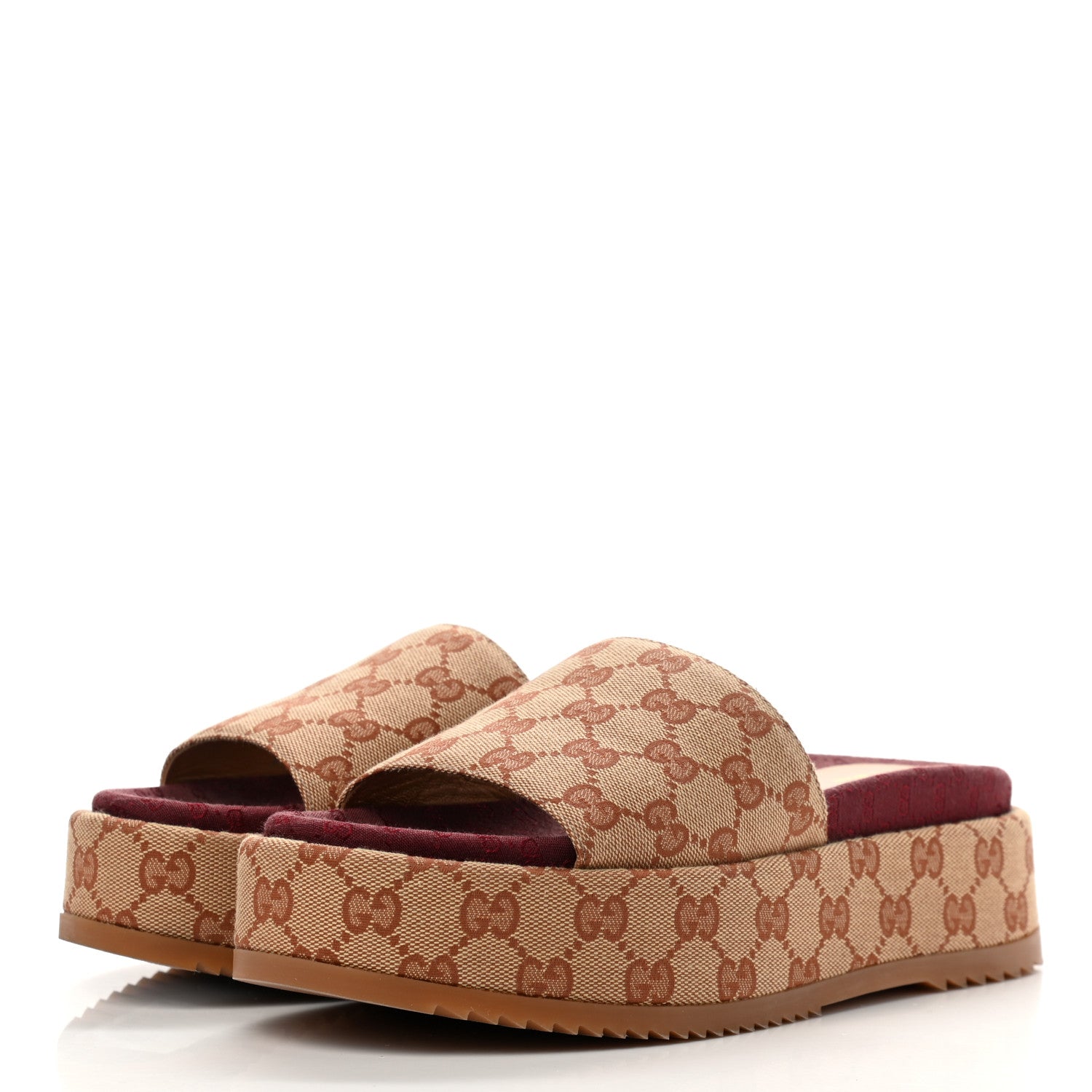 Gucci Canvas GG Monogram Angelina Platform Slide Sandals 39 Beige Ruggine 3 of 12