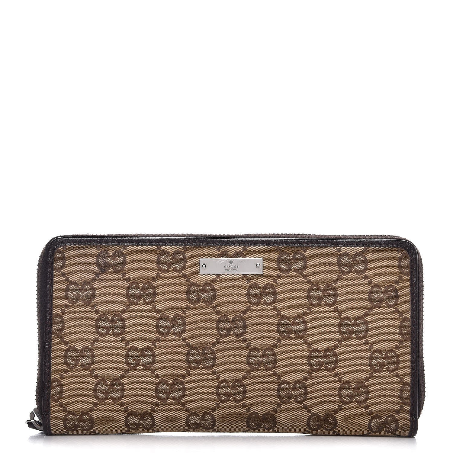 Gucci Monogram Metal Bar Zip Around Wallet Dark Brown 1 of 8