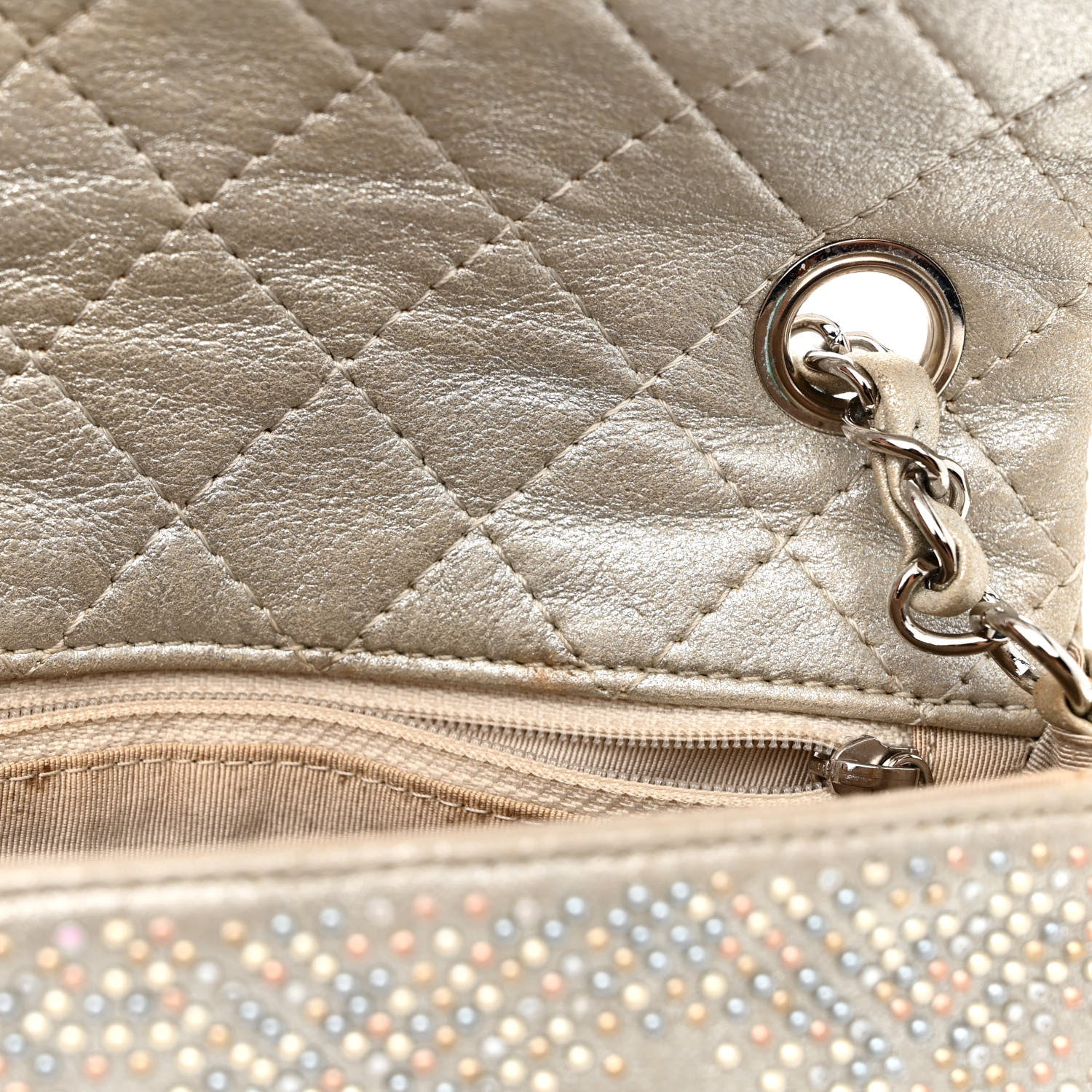 Chanel Iridescent Calfskin Studded Mini Flap Silver 12 of 19