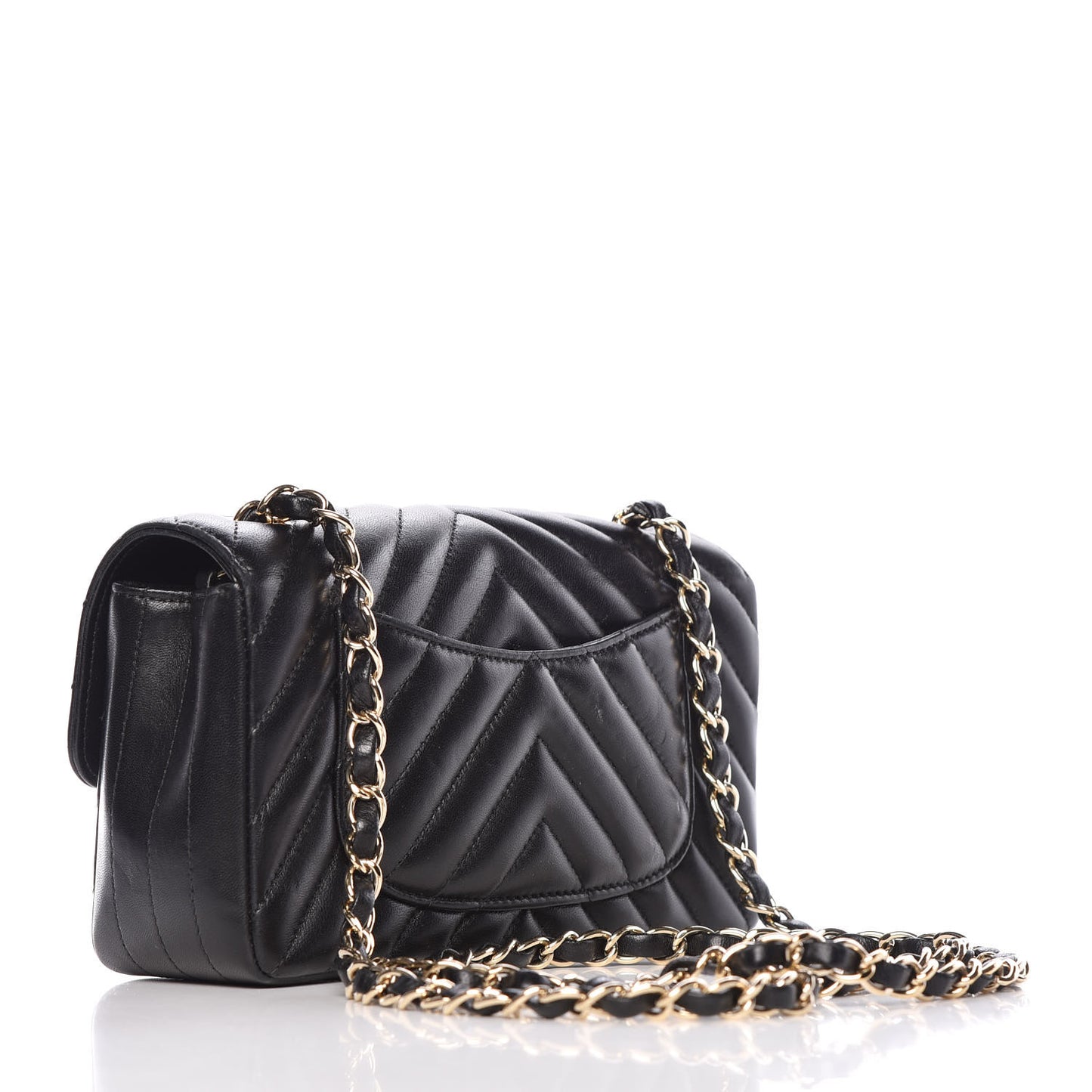 Lambskin Chevron Quilted Mini Rectangular Flap Black