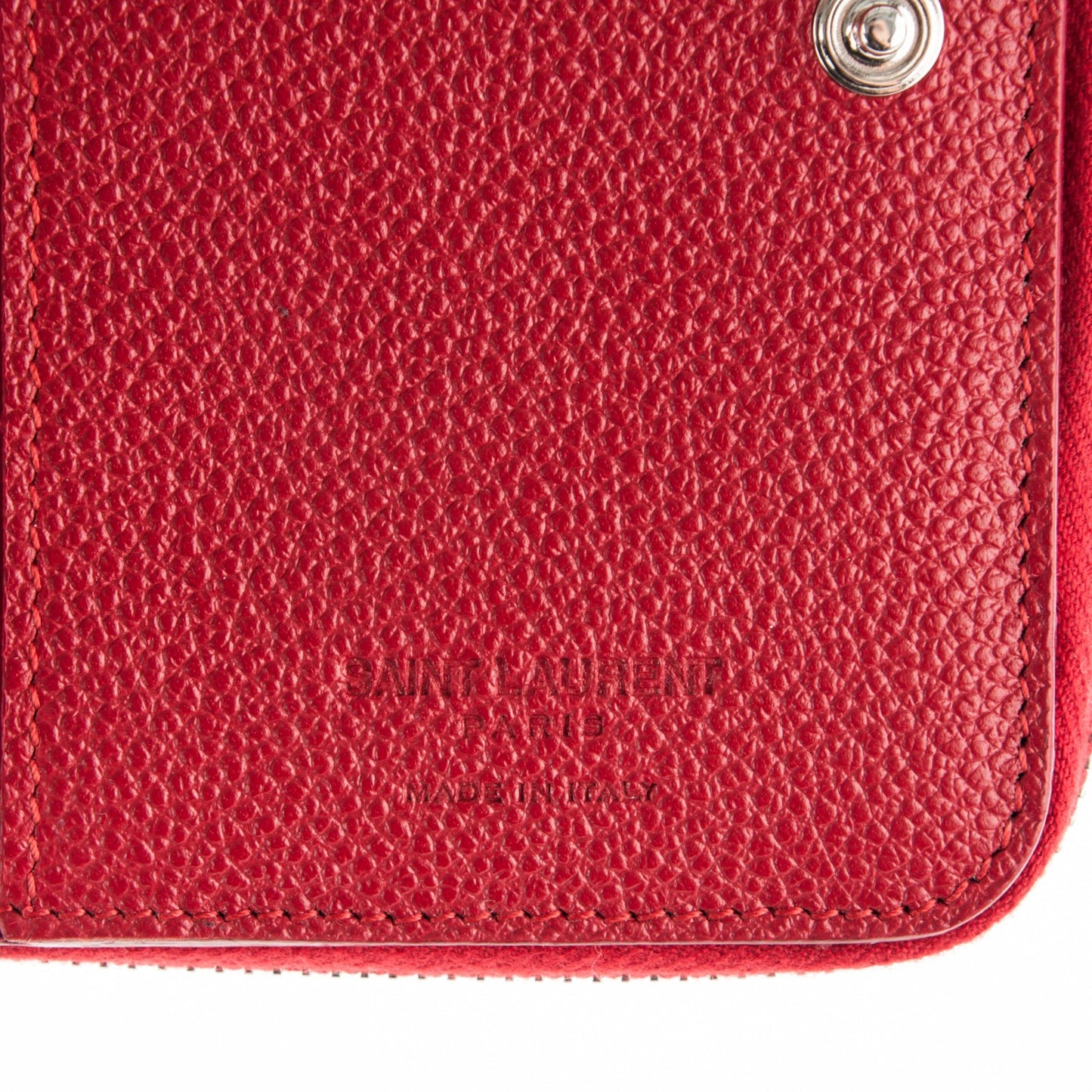 Grained Calfskin Rive Gauche Compact Zip Around Wallet Red