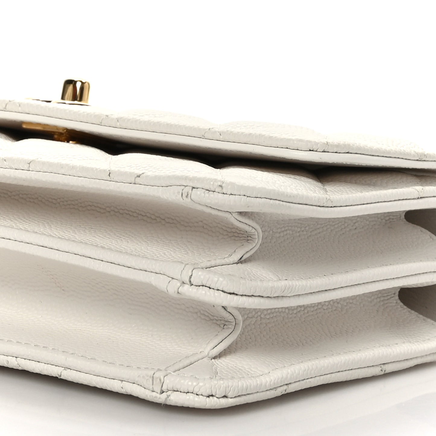 Shiny Caviar Quilted Flap Charm Wallet On Chain WOC White