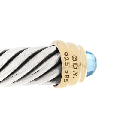 David Yurman Sterling Silver 14K Yellow Gold Blue Topaz 5mm Cable Classics Petite Color Bracelet 3 of 3