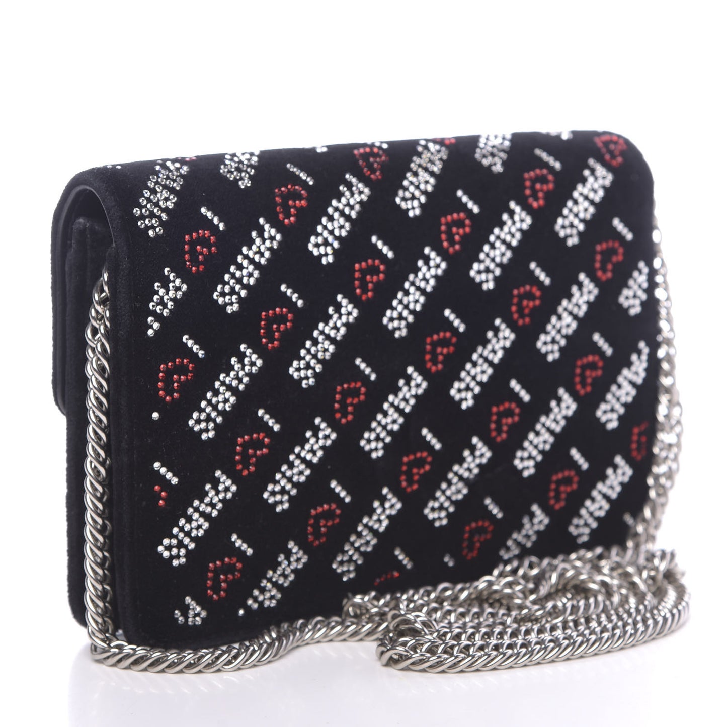 Velvet Crystal I Love Paris BB Wallet On Chain Black