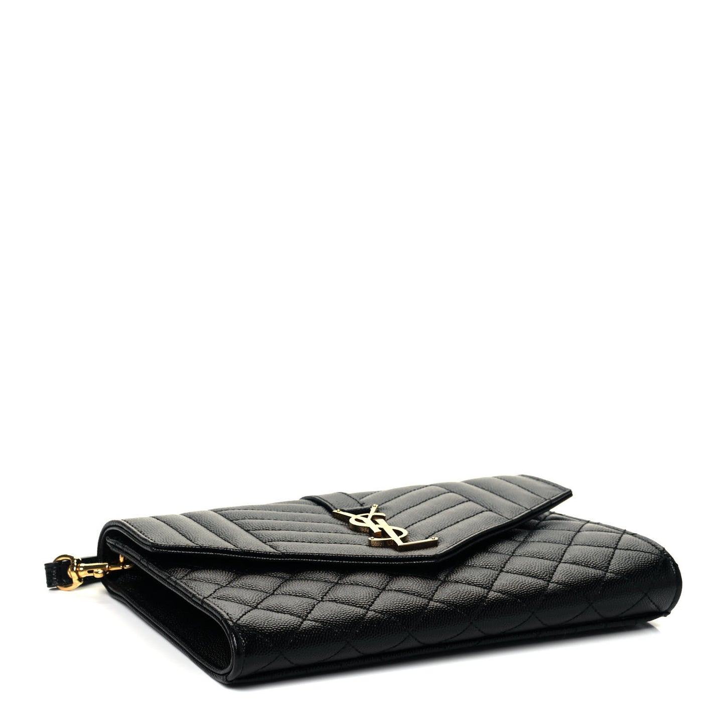Grain De Poudre Matelasse Chevron Monogram Envelope Clutch Black