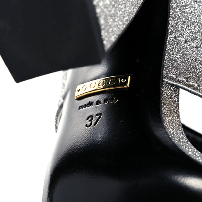 Gucci Glitter Fabric Webby Crossover High Heel Slide Sandals 37 Argento 6 of 9