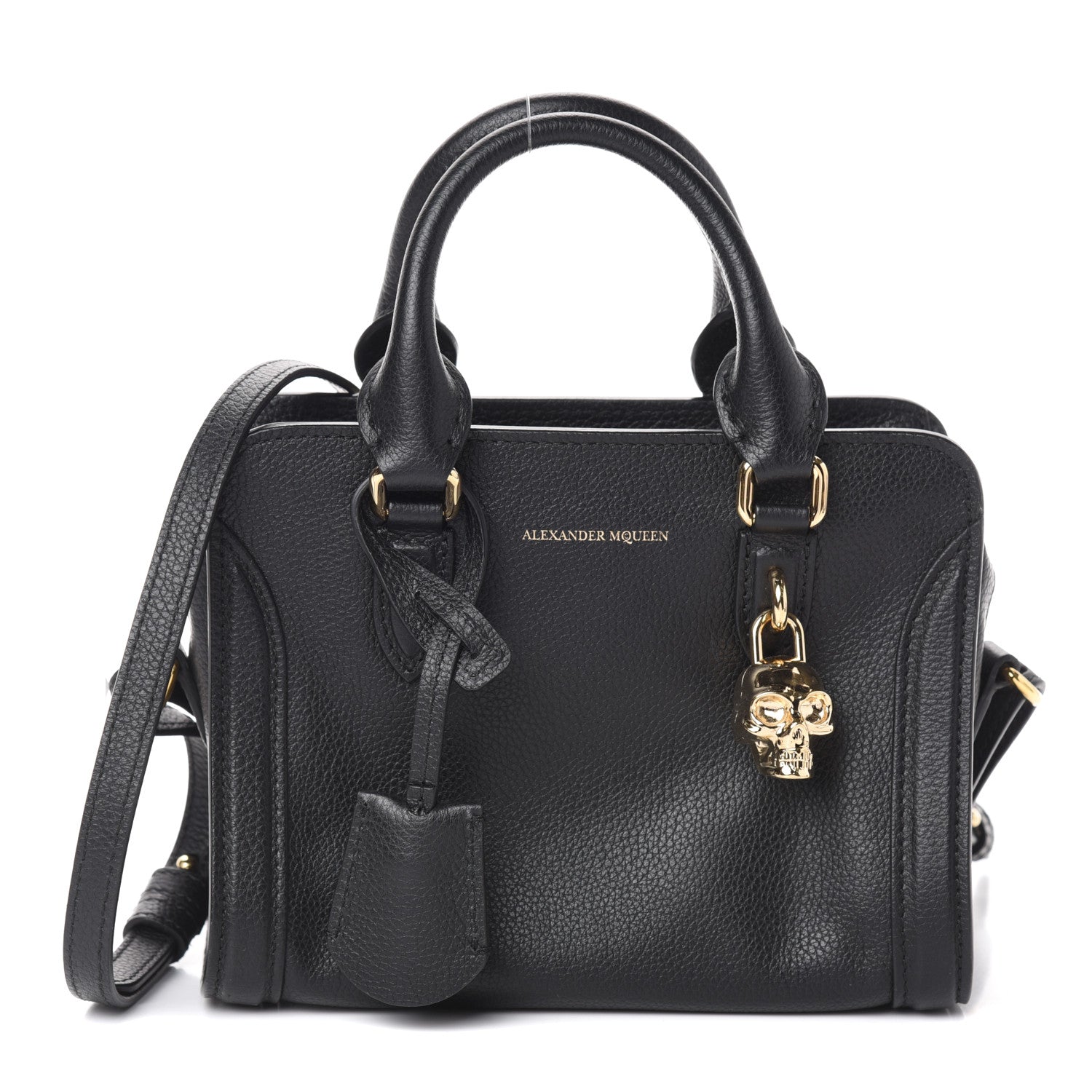 Alexander McQueen Pebbled Calfskin Mini Skull Padlock Zip Around Tote Black 1 of 9