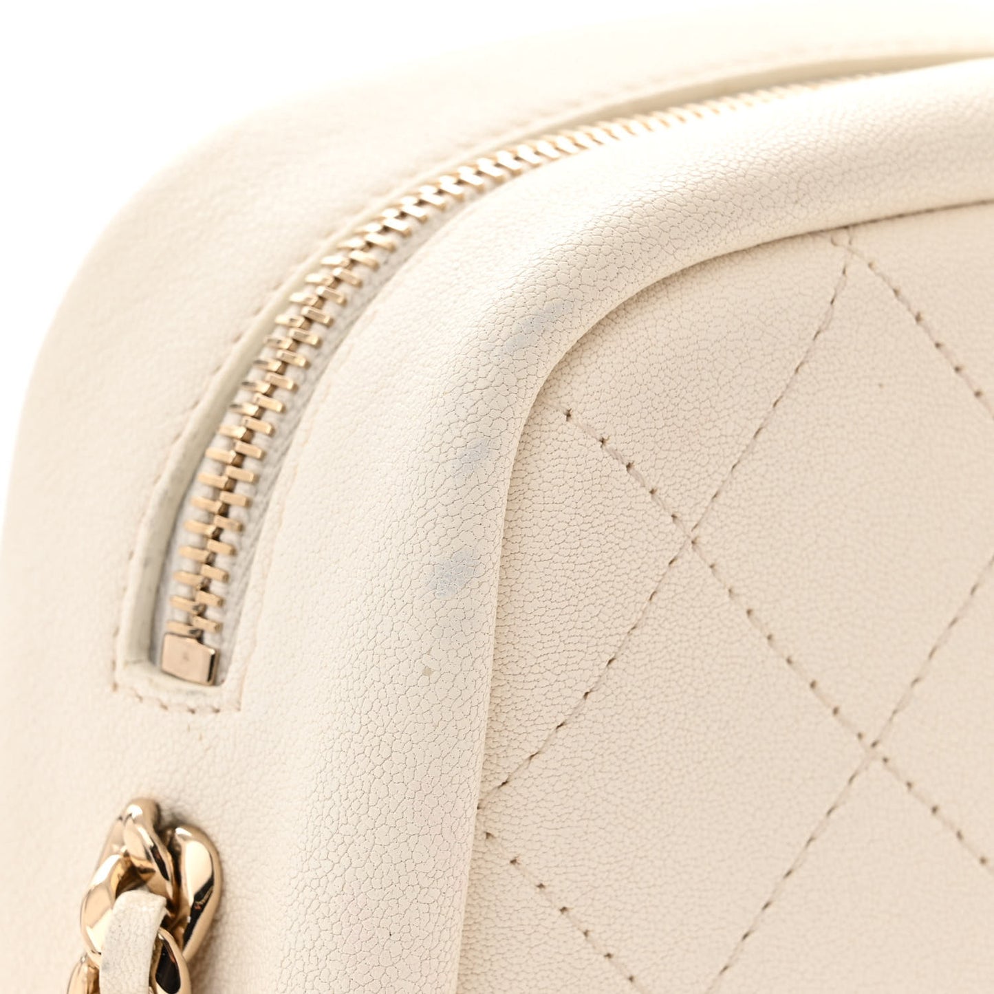 Goatskin Stitched Casual Trip North South Camera Case White