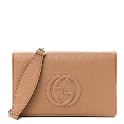 Gucci Pebbled Calfskin Soho Wallet on Chain Camelia 1 of 8