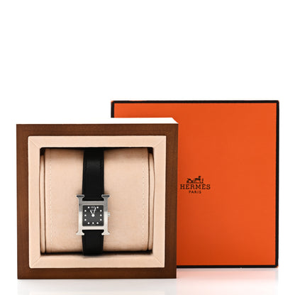 Hermes Stainless Steel Barenia Diamond 21mm Heure H Hour Quartz Watch Noir 5 of 5