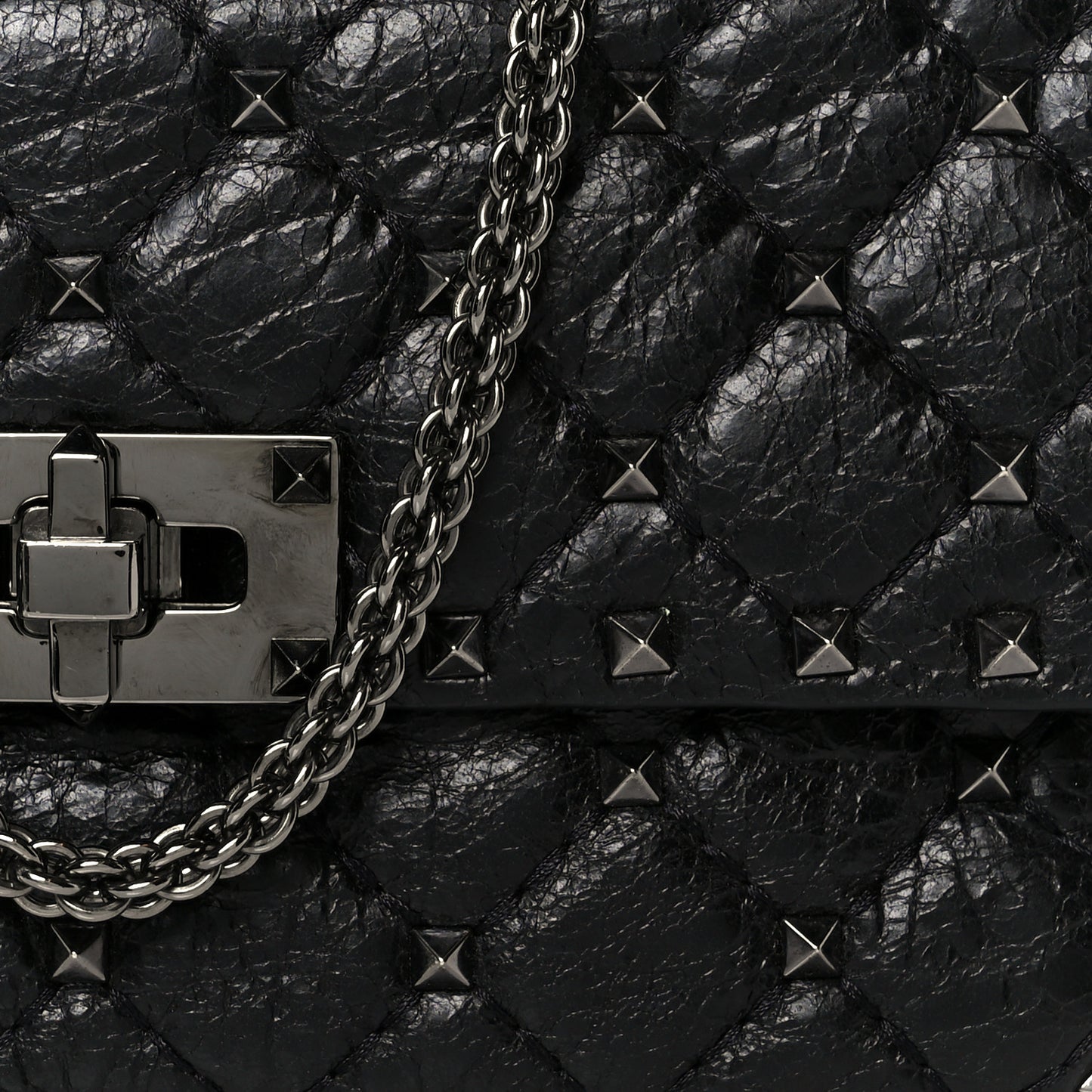 Craquele Nappa Small Rockstud Spike Shoulder Bag Black