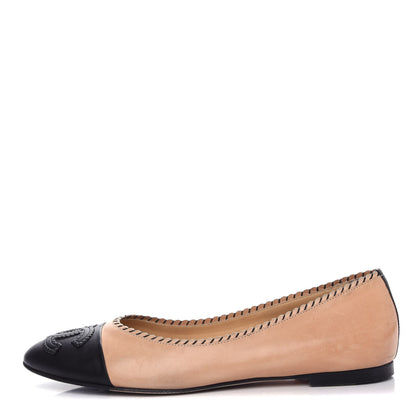 Chanel Lambskin Cap Toe Ballerina Flats 41 Beige Black 1 of 10