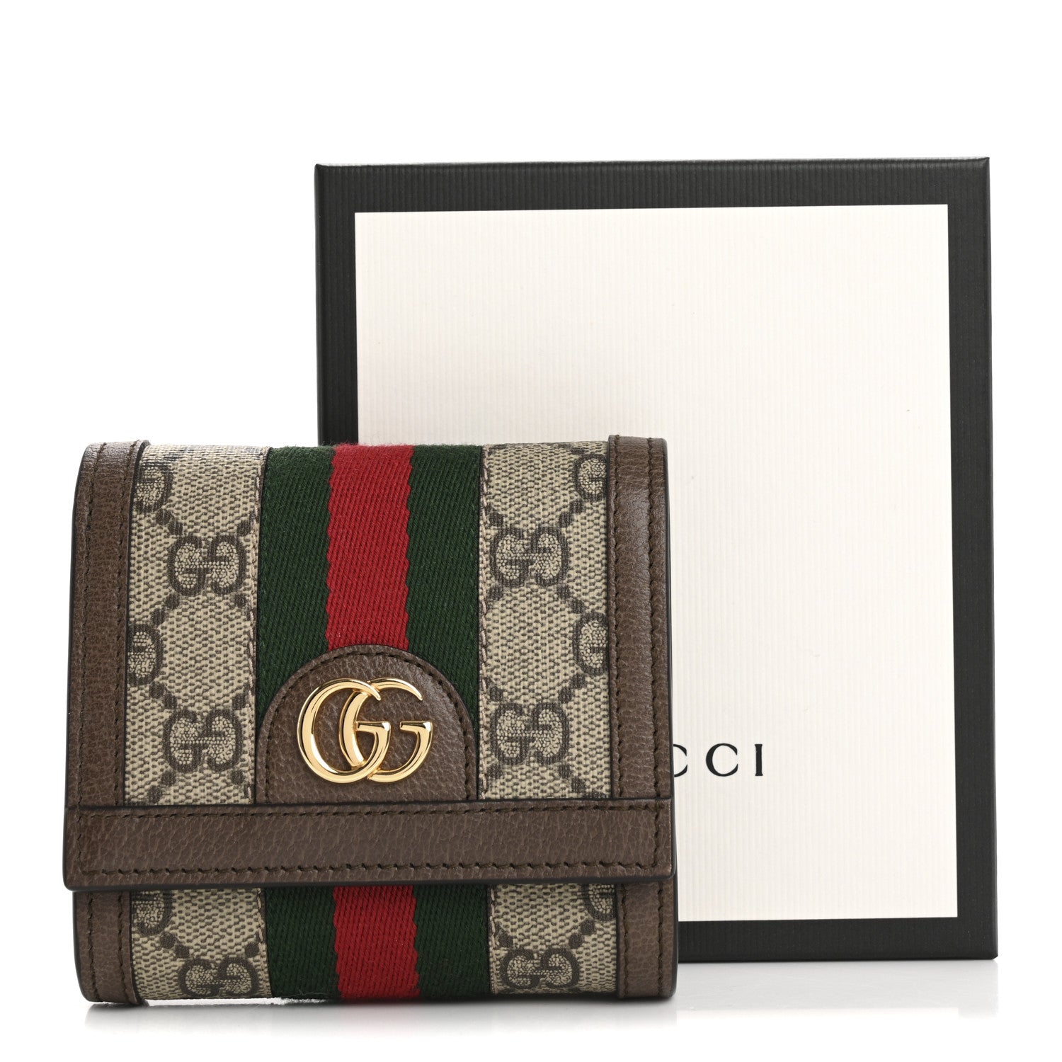 Gucci GG Supreme Monogram Textured Calfskin Web Ophidia Card Case Wallet Beige Ebony New Acero 7 of 7
