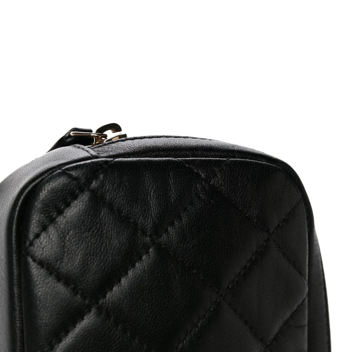 Lambskin Quilted Small Curvy Pouch Cosmetic Case Black