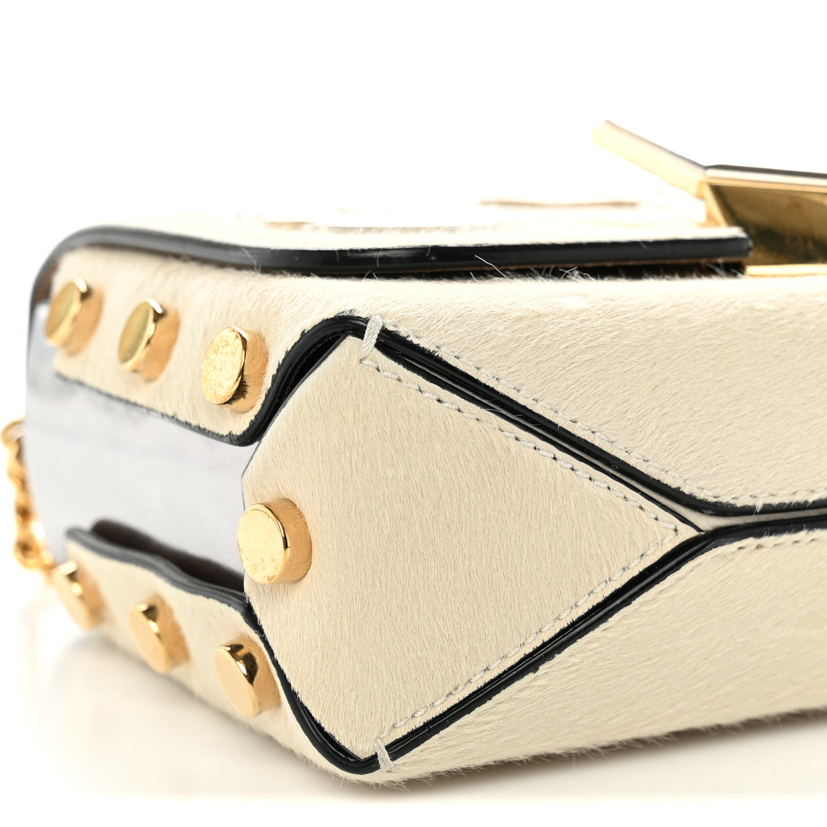 Jimmy Choo Calf Hair Mirror Embellished Lockett Petite Shoulder Bag White 9 of 13