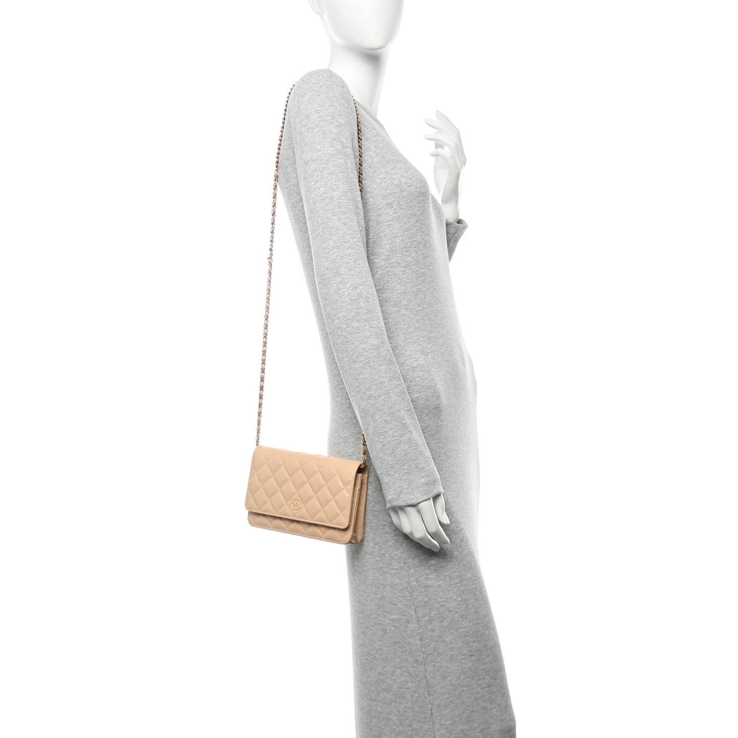 Caviar Quilted Wallet on Chain WOC Beige
