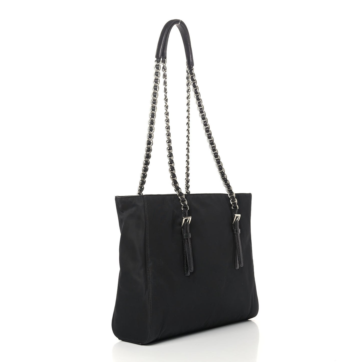 Nylon Tessuto Acciaio Chain Shoulder Bag Black
