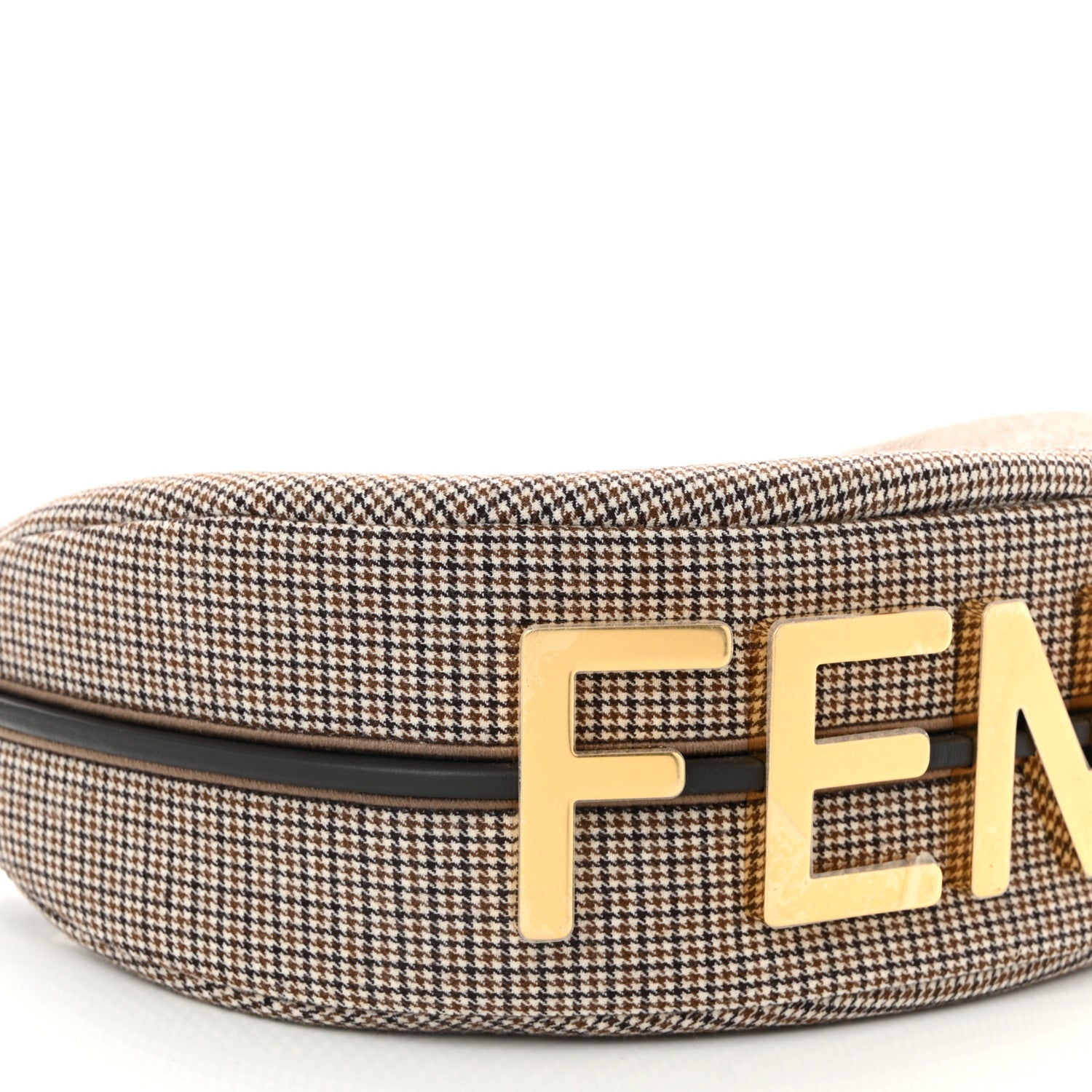 Fendi Wool Vitello Grace Small Houndstooth Small Fendigraphy Hobo Bag Beige Ebano 9 of 10