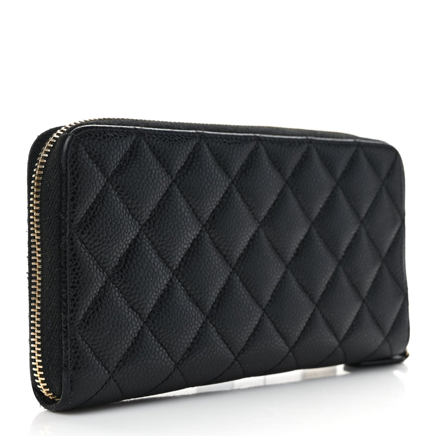 Caviar Quilted Large Gusset Zip Around Wallet Black