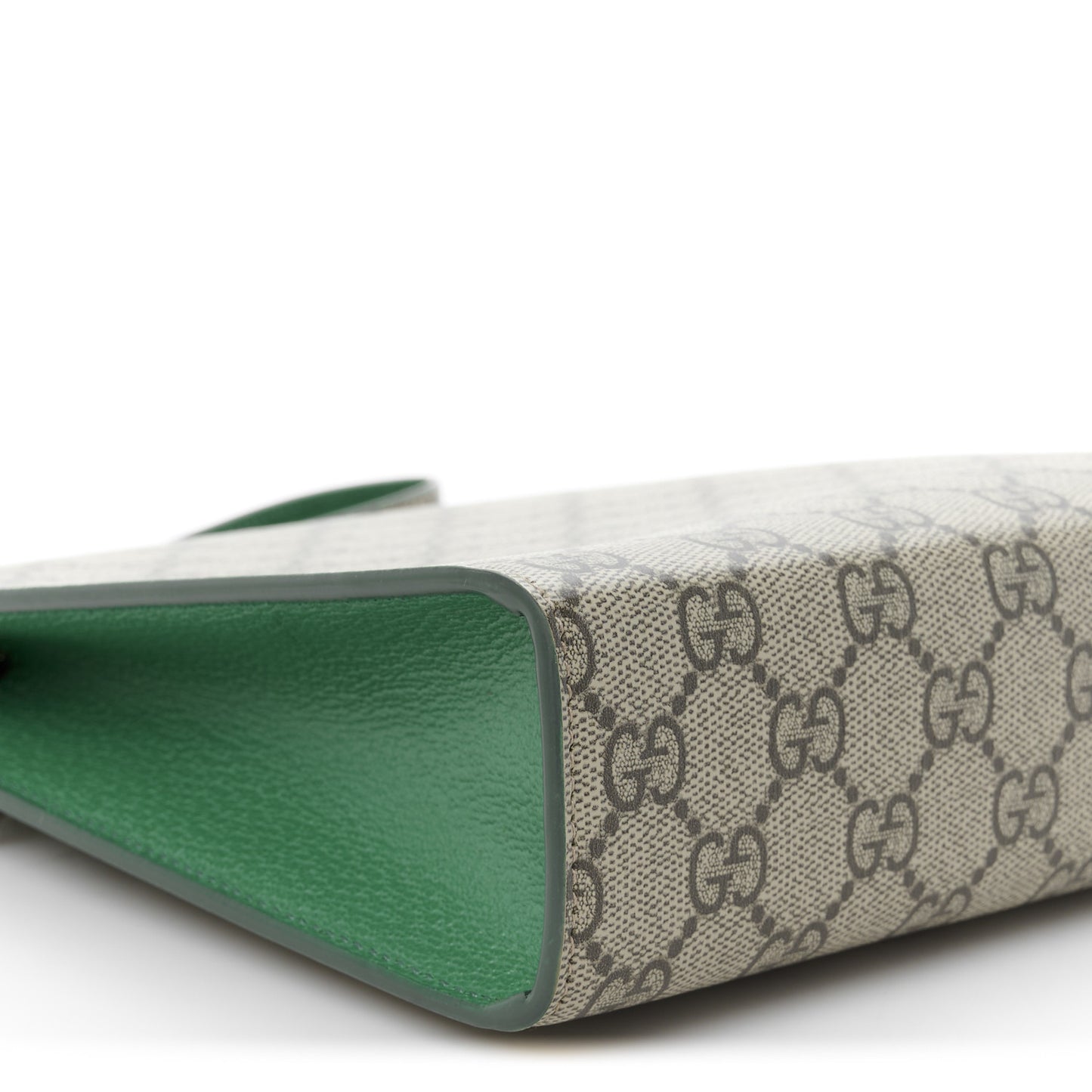 GG Supreme Monogram Bi-Color Small Zip Wristlet Pouch Beige Ebony Green