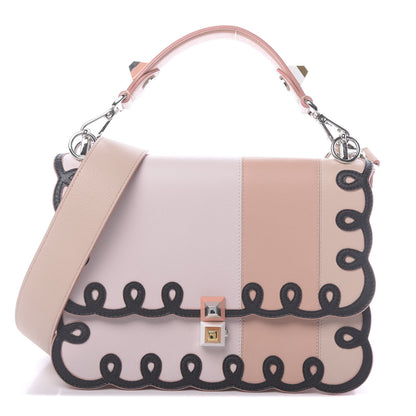 Fendi Vitello Dolce Scalloped Studded Scrollwork Kan I Shoulder Bag Plaster Black 1 of 12