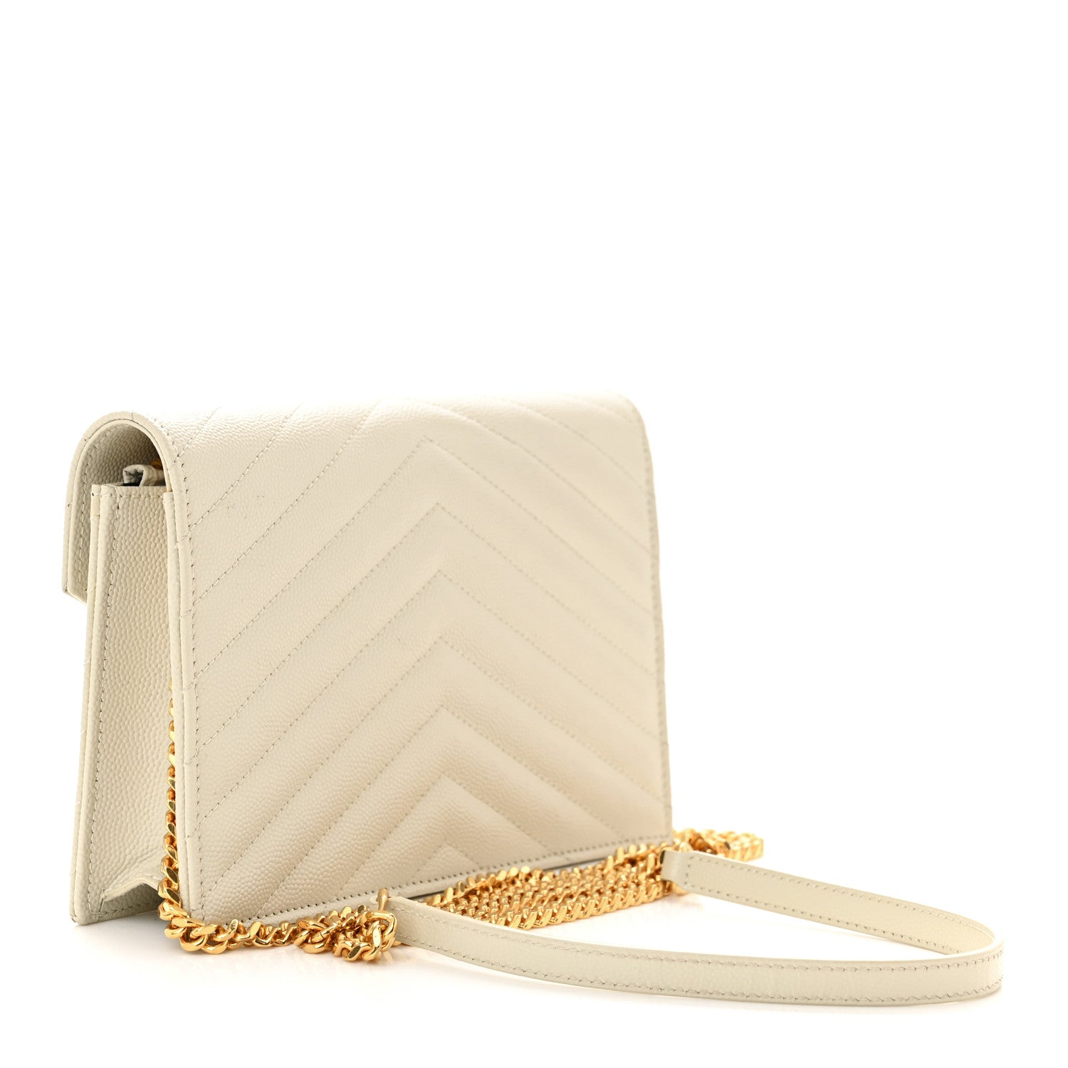 Saint Laurent Grain De Poudre Matelasse Chevron Cassandre Envelope Chain Wallet Nude Powder 3 of 14