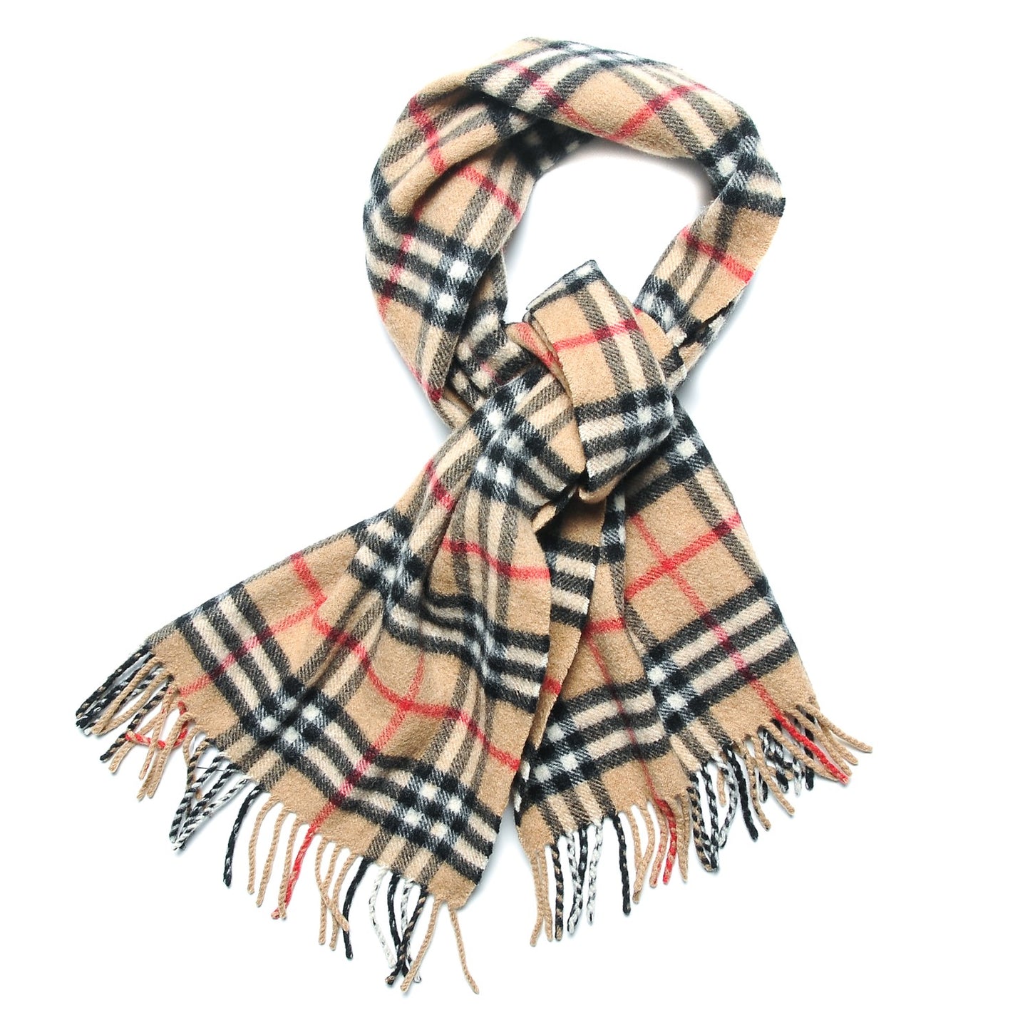 Cashmere House Check Fringe Scarf Camel