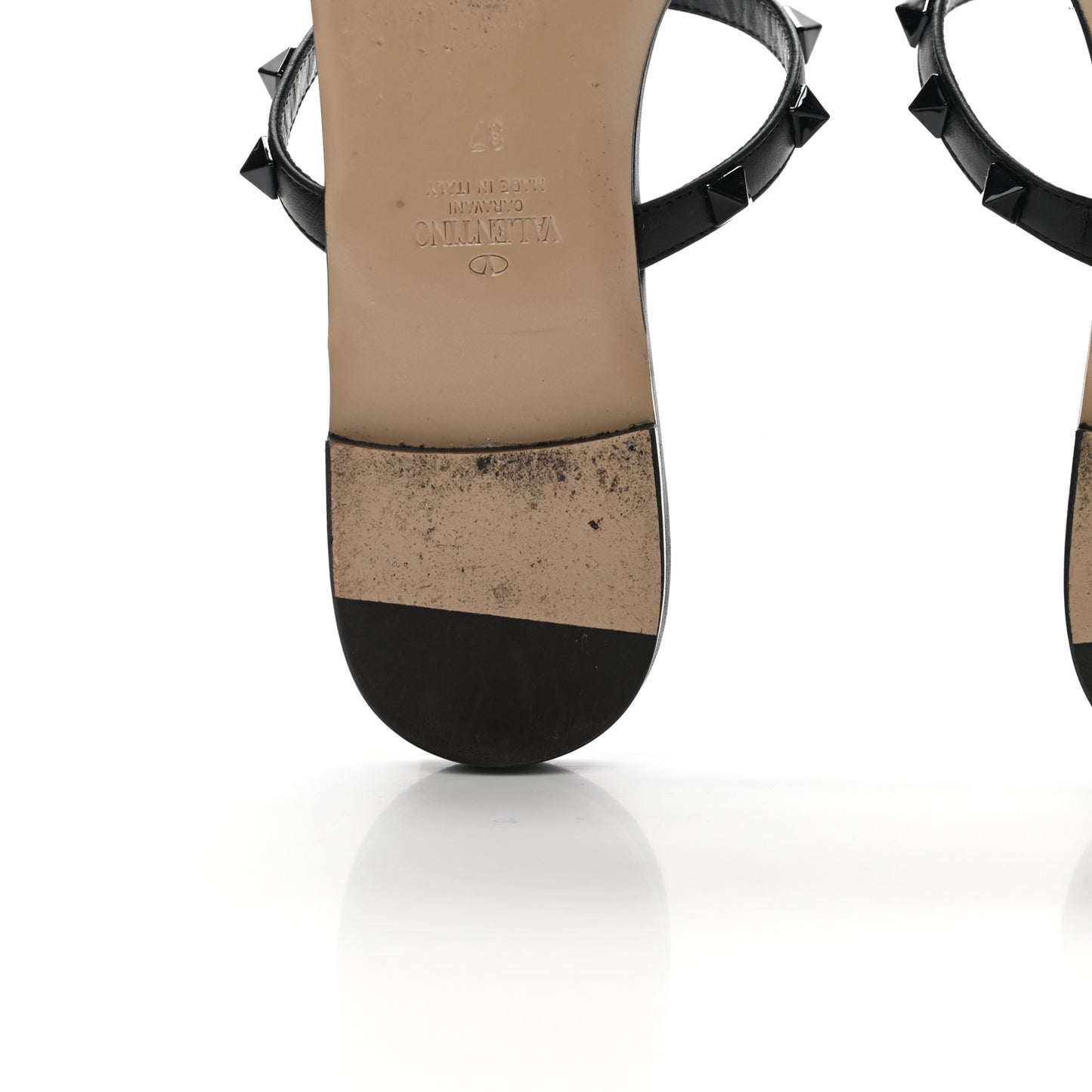 Nappa Monochrome Rockstud Caged Flat Slide Sandals 37 Black