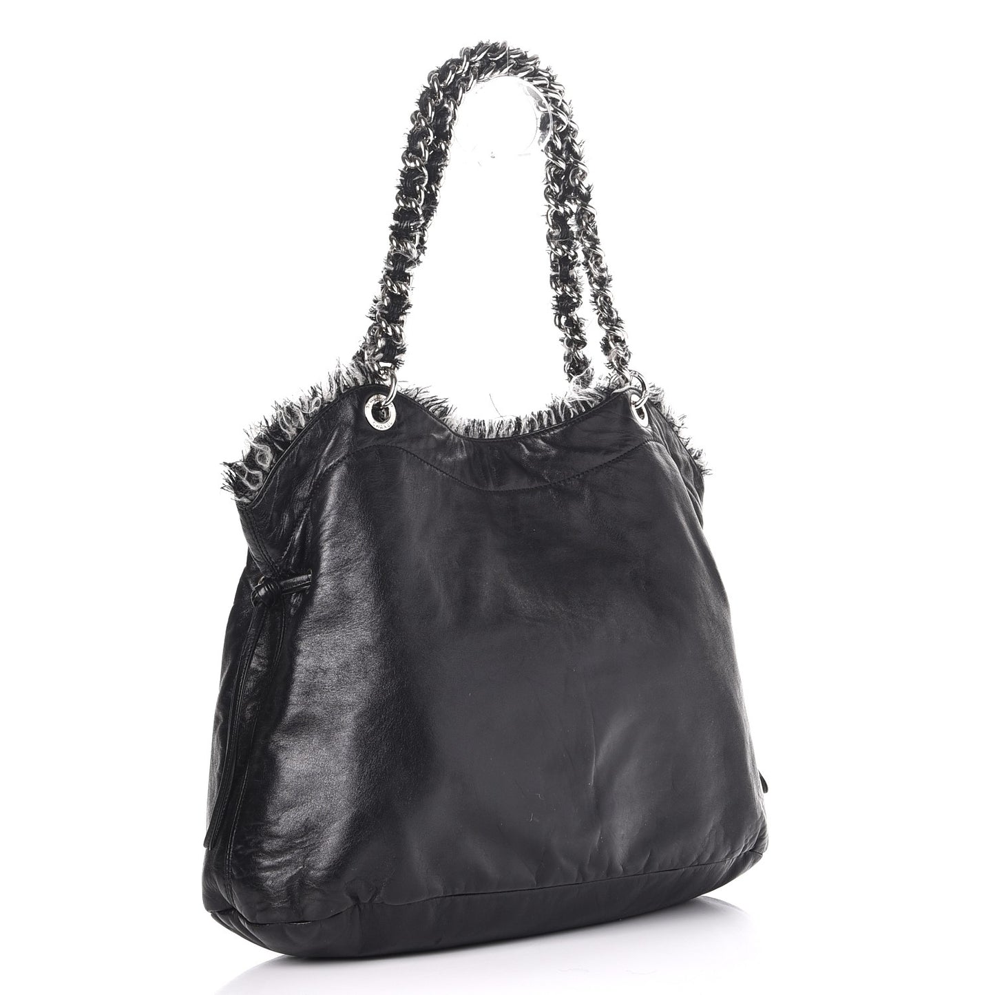 Tweed Lambskin Drawstring Tweedy Tote Black