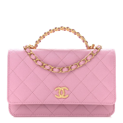Chanel Shiny Caviar Quilted Pick Me Up Wallet On Chain WOC Pink 1 of 12