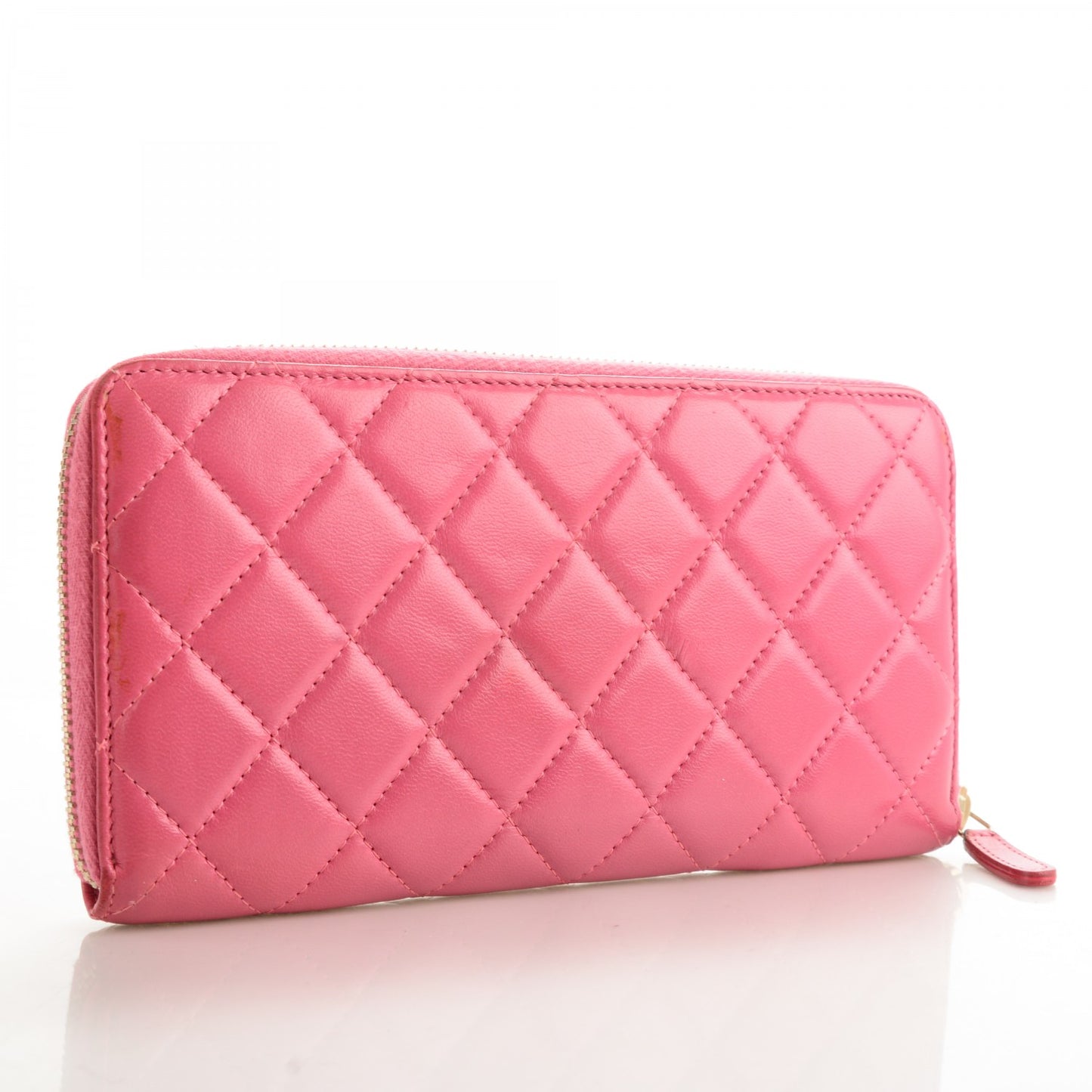 Lambskin Quilted Zip Around Wallet Pink